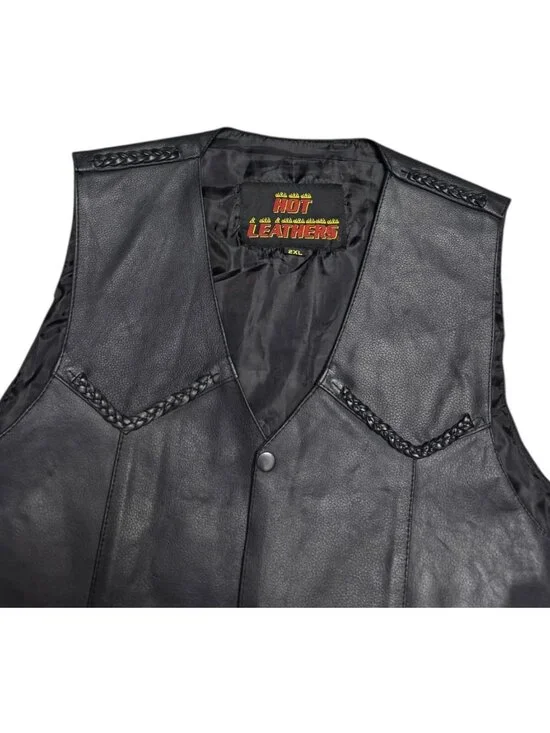 HOT LEATHERS Braided Leather Retro Motorcycle Biker Casual Riding Vest Mens 2XL - Picture 2 of 7